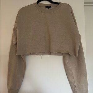 PrettyLittleThing Tan Cropped Sweatshirt